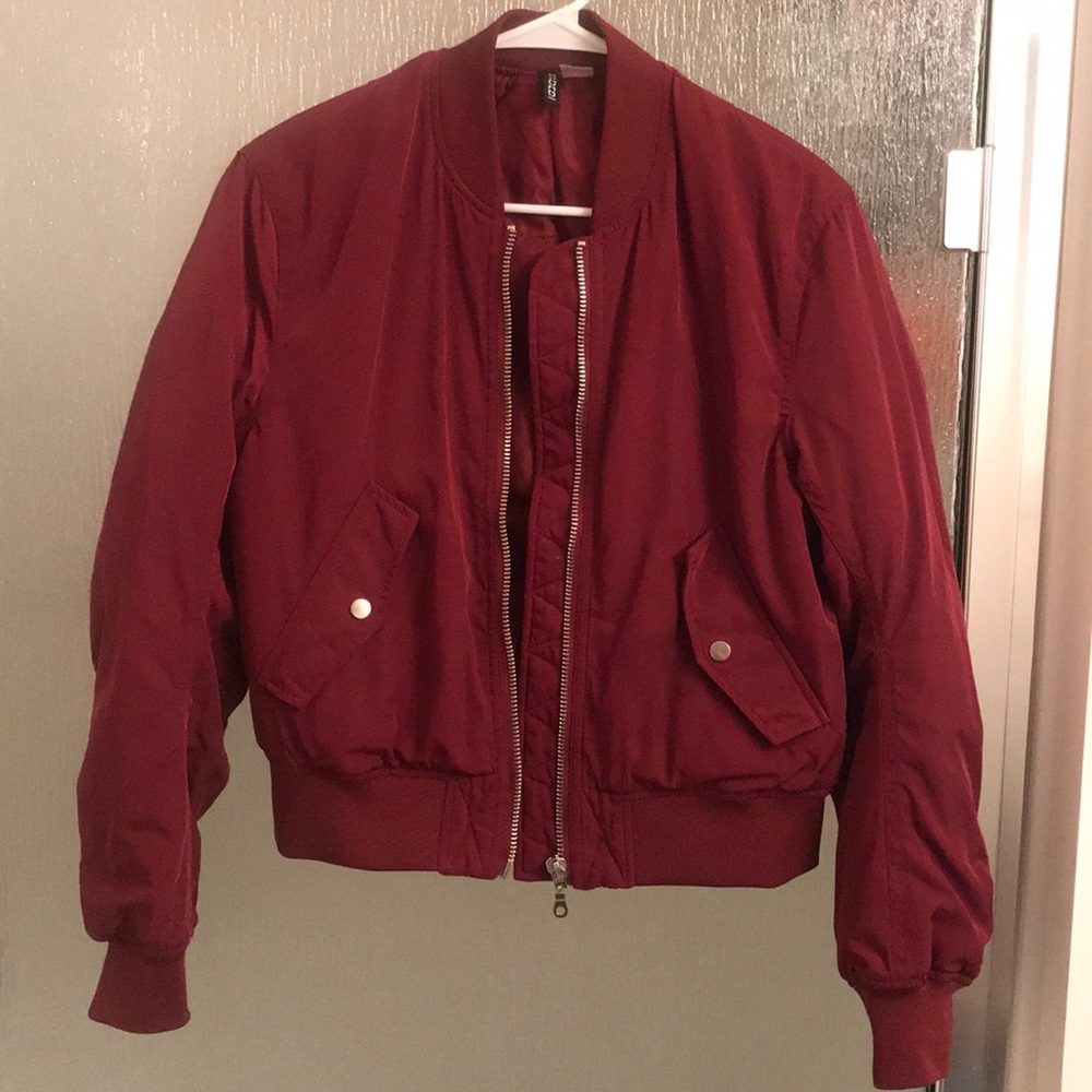 maroon bomber jacket